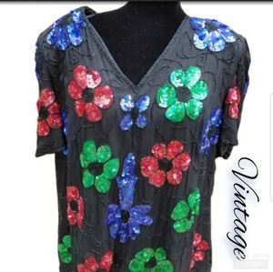 Vintage Plus  Steinay beaded‎ top 3X